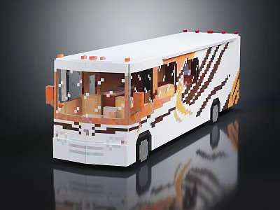 White Bus With Orange Brown Stripes And Modern Design Large Window Features 3d model