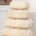 Cream Colored Single Chair with Layered Wooden Backrest and Dark Cylindrical Legs
