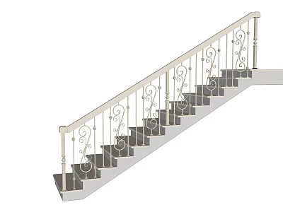 Elegant Staircase With White Ornate Handrail And Dark Steps Design 3d model