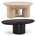 Modern Black And Light Wooden Tables With Round Tabletop And Cylindrical Legs