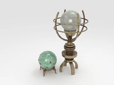 Decorative Home Ornament Set With Metal Stand Green Sphere And Marble Globe 3d model
