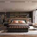 Modern Bedroom Interior Design With Large Bed Leather Bench And Wooden Floor