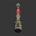 Futuristic Golden Gun with Red Accents COMT Marking 75 Identifier and Modern Mechanical Design