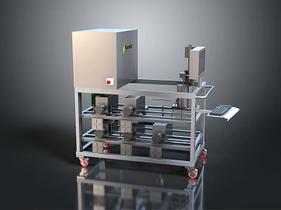 Mobile Silver Metal Industrial Mechanical Machine With Frame Structure And Wheels 3d model