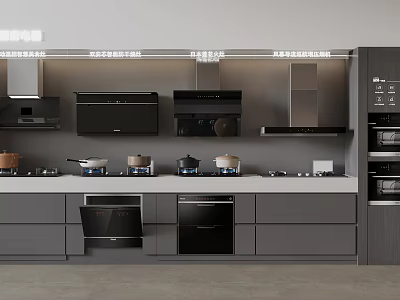 Modern Kitchen Interior Featuring Gray Cabinets With Countertop And Appliance Storage Drawers 3d model