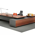 Modern Office Desk With Wooden Top Metal Frame Desk Lamp Laptop And Ergonomic Chair
