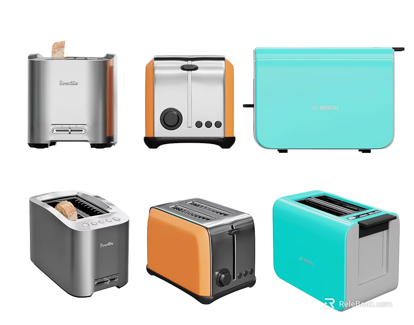 Modern Stylish Kitchen Toasters In Various Colors And Designs For Home Use 3d model 