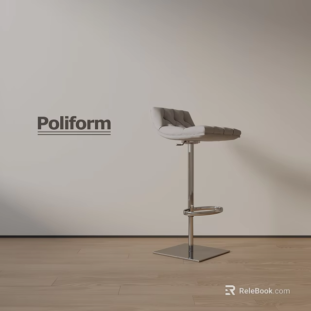 Poliform Modern Gray Bar Stool with Upholstered Stitching and Metal Base 3d model 