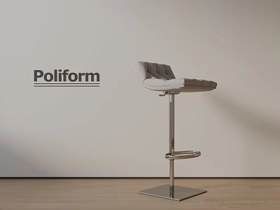 Poliform Modern Gray Bar Stool with Upholstered Stitching and Metal Base 3d model