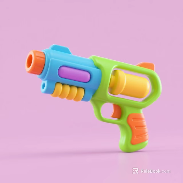 Colorful Plastic Toy Gun For Kids With Blue Green Orange Yellow And Purple Design 3d model 