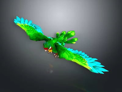 Green Parrot with Blue Feathers on Wings Flying Gracefully in Mid Air 3d model