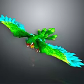 Green Parrot with Blue Feathers on Wings Flying Gracefully in Mid Air