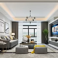 Modern Dining Room Interior With Glass Door Pendant Lights Artwork And Yellow Flowers