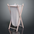 Home Use Laundry Basket with X Shaped Wooden Stand and White Fabric Bag