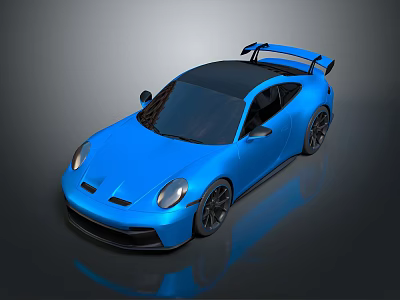 Blue Sports Car With Sleek Design Black Roof And Rear Spoiler 3d model