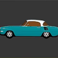 Turquoise And White Vintage Convertible Car With White Stripes And Shiny Exterior
