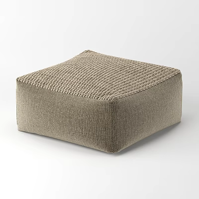 Modern Woven Texture Ottoman with Square Design in Neutral Color for Living Room 3d model