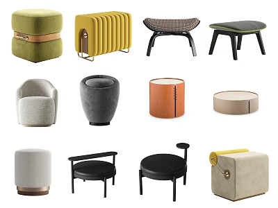 Stylish Modern Ottomans With Various Designs Colors And Shapes For Home Decor 3d model