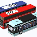 Colorful City Buses Including Red Double Decker And Blue Single Decker Explorer Line