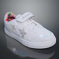 White Kids Sneakers With Velcro Strap Silver Star Decorations And Colorful Tongue