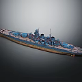 Detailed Model Warship Featuring Turret Superstructure Blue Hull And Brown Bottom