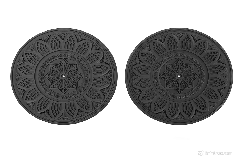 Two Black Decorative Lamp Plates With Intricate Floral Patterns And Central Design 3d model 