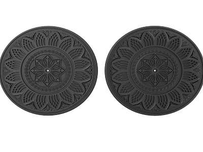 Two Black Decorative Lamp Plates With Intricate Floral Patterns And Central Design 3d model