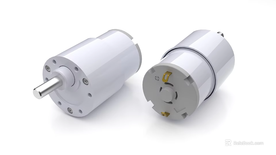 White Industrial Motors With Metal Shaft And Precision Mounting Components 3d model 