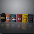 Colorful Oil Drums Featuring Various Colors Brand Logos On Gray Background With Reflections