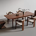 Rectangular Wooden Dining Table Set With Upholstered Chairs And Decorative Branch 3d model