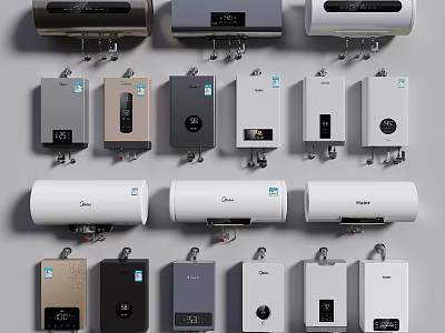 Household Electrical Appliances Various Water Heaters with Different Designs and Colors Displayed 3d model
