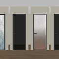Modern Hinged Doors With Different Glass Textures Black Frames And Wooden Floor 3d model