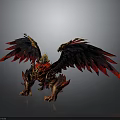Fierce Mythical Creature With Red Black Feathered Wings And Golden Accents Standing