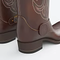 Brown Leather Cowboy Boots With Tall Shaft Decorative Stitching And Block Heel