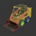 Yellow Skid Steer Loader with Black Cab Bucket Large Tires and Reflection on Black Background