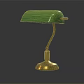 Vintage Green Desk Lamp With Curved Gold Arm And Stable Base