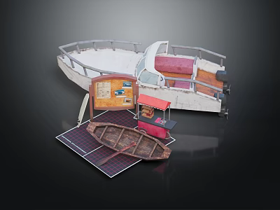 Yacht Display With Small Boat And Platform Setup 3d model