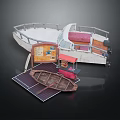 Yacht Display With Small Boat And Platform Setup