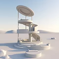 Spiral Road Structure on Waterfront Platform with Pedestrian Walkway and Scenic View