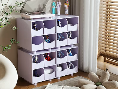 Toy Storage Cabinet with Multi Layer Compartments for Small Dolls in Kids Room Near Window 3d model