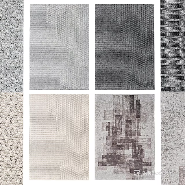 Square Rugs With Various Modern Patterns And Textured Designs In Neutral Colors 3d model