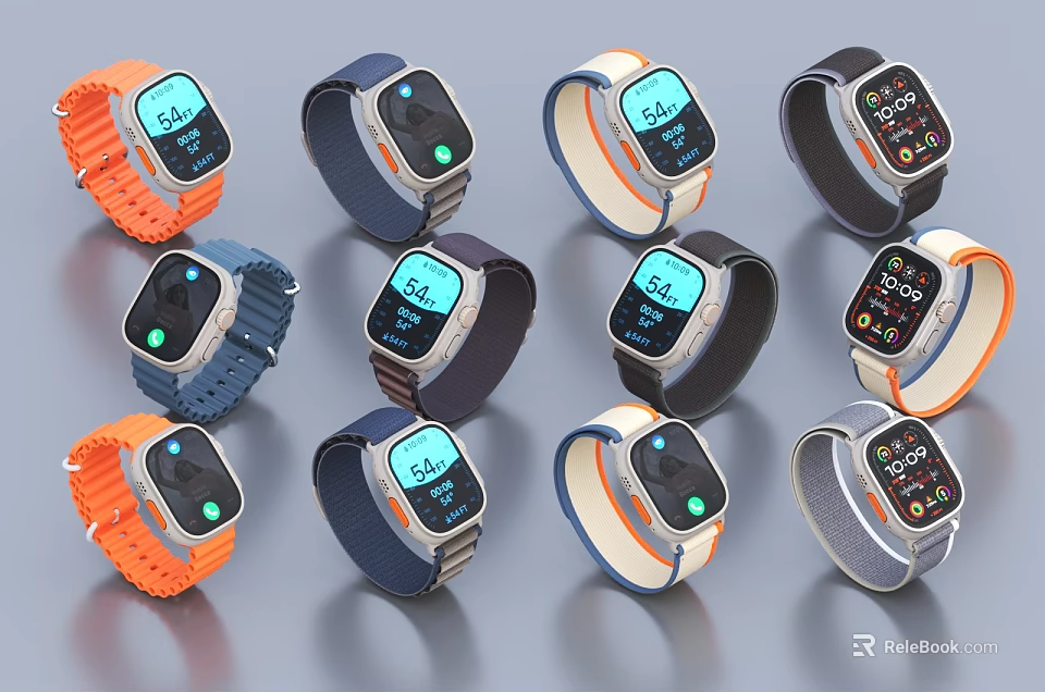 Smart Watches Featuring Various Colors Different Styles And Digital Display Screens 3d model 
