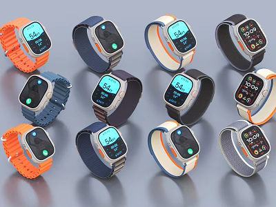 Smart Watches Featuring Various Colors Different Styles And Digital Display Screens 3d model