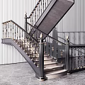 Modern Elegant Staircase Design With Black Gold Railings Marble Steps And Striped Wall