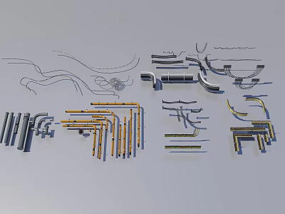 Industrial Equipment Pipes Fittings Elbows And Connectors With Various Shapes Colors 3d model