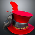 Red Top Hat With Red Feather And Black Gold Decorative Band For Daily Use