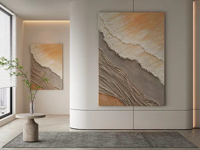 Modern Interior With Abstract Art Paintings And Decor 3d model