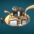 Vintage Small Underwater Vehicle With Round Windows And Wooden Metal Structure