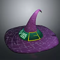 Purple Wizard Hat With Pointed Top Wide Brim And Green Yellow Patterned Decorations