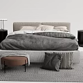 Modern Double Bed With Gray Bedding Pillows Stool Bedside Tables And Rug 3d model